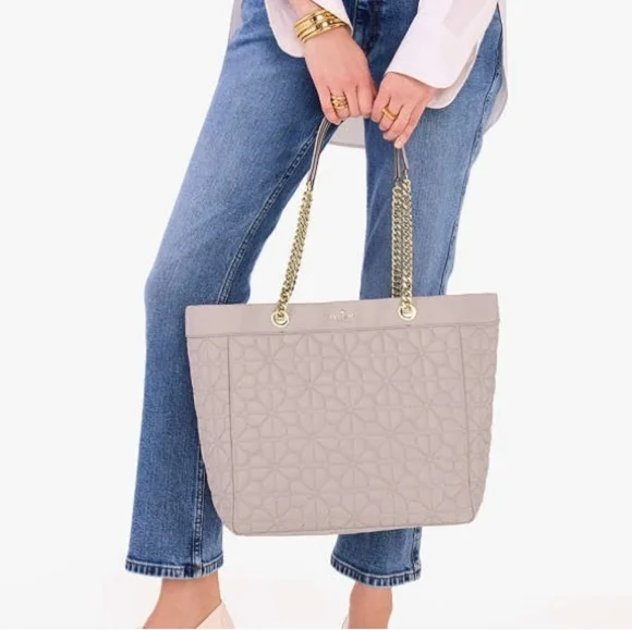 Kate Spade Spade Flower Quilted Fabric XL Tote, Cozy Grey
